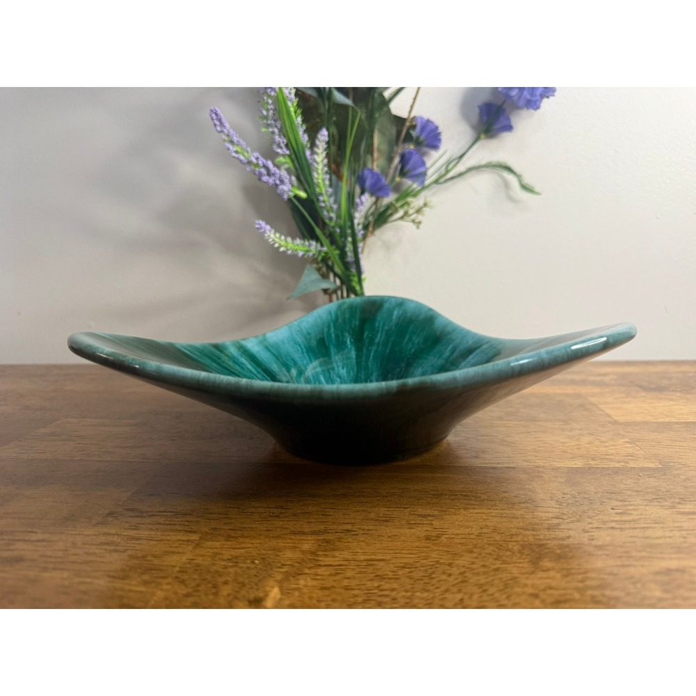 Blue Mountain Pottery Triangular Bowl Green Drip Glaze Canadian MCM Vintage